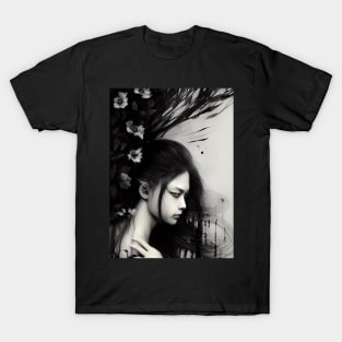 Sad girl, gothic style ink art T-Shirt